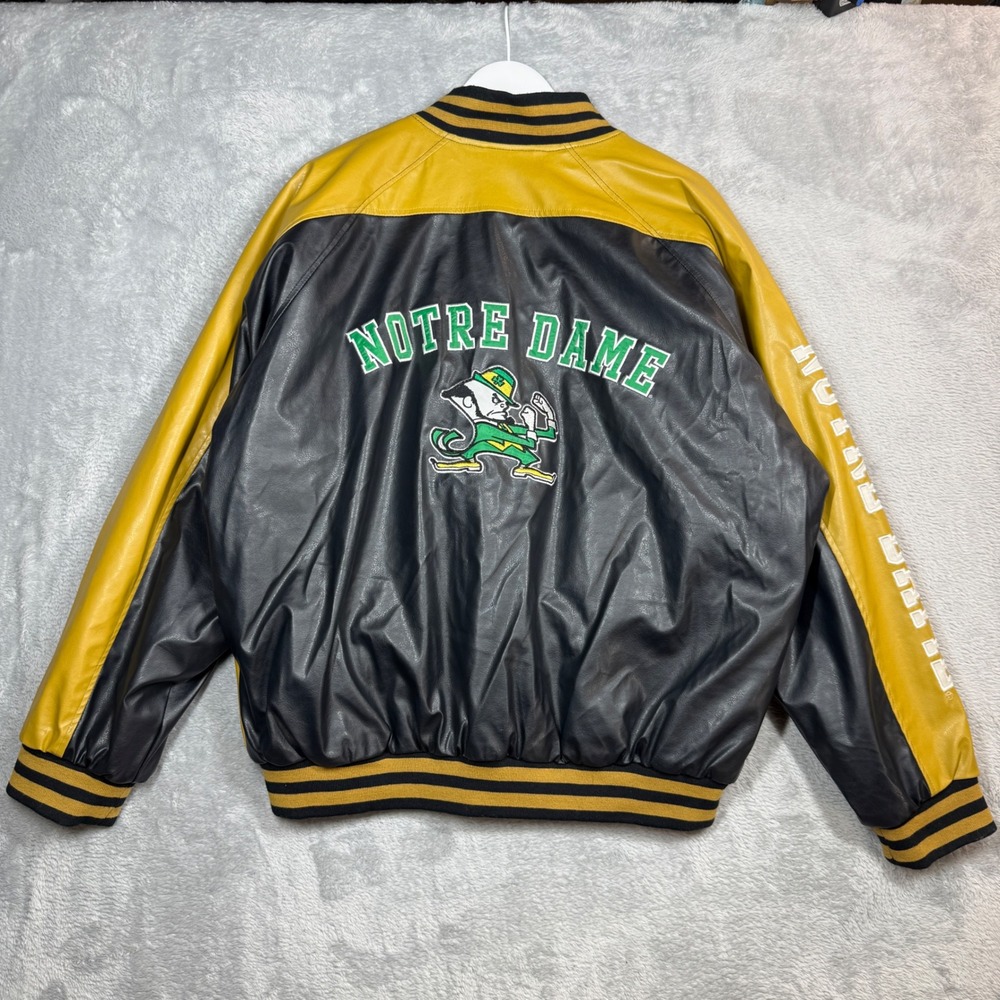 Steve & Barry's Notre Dame Varsity Jacket Mens L Navy Gold Faux Leather Y2K